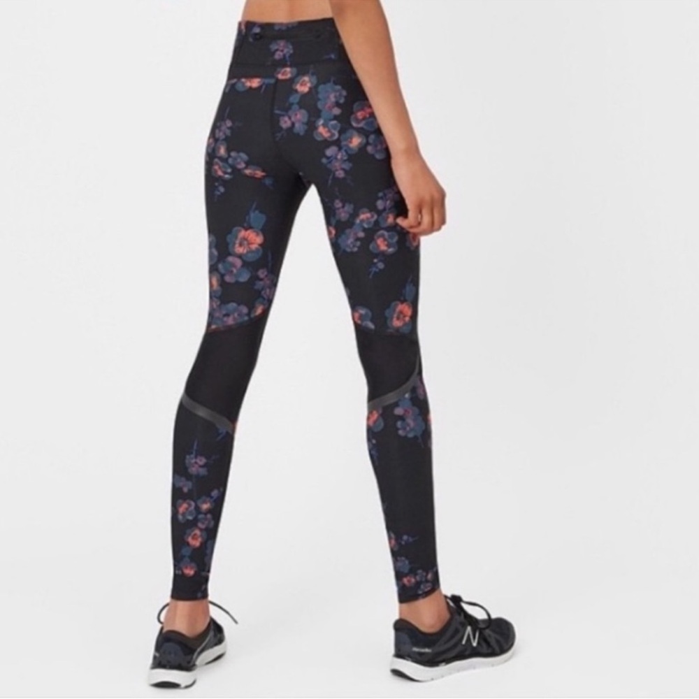 SWEATY BETTY Floral Mid Rise Black Crop Leggings